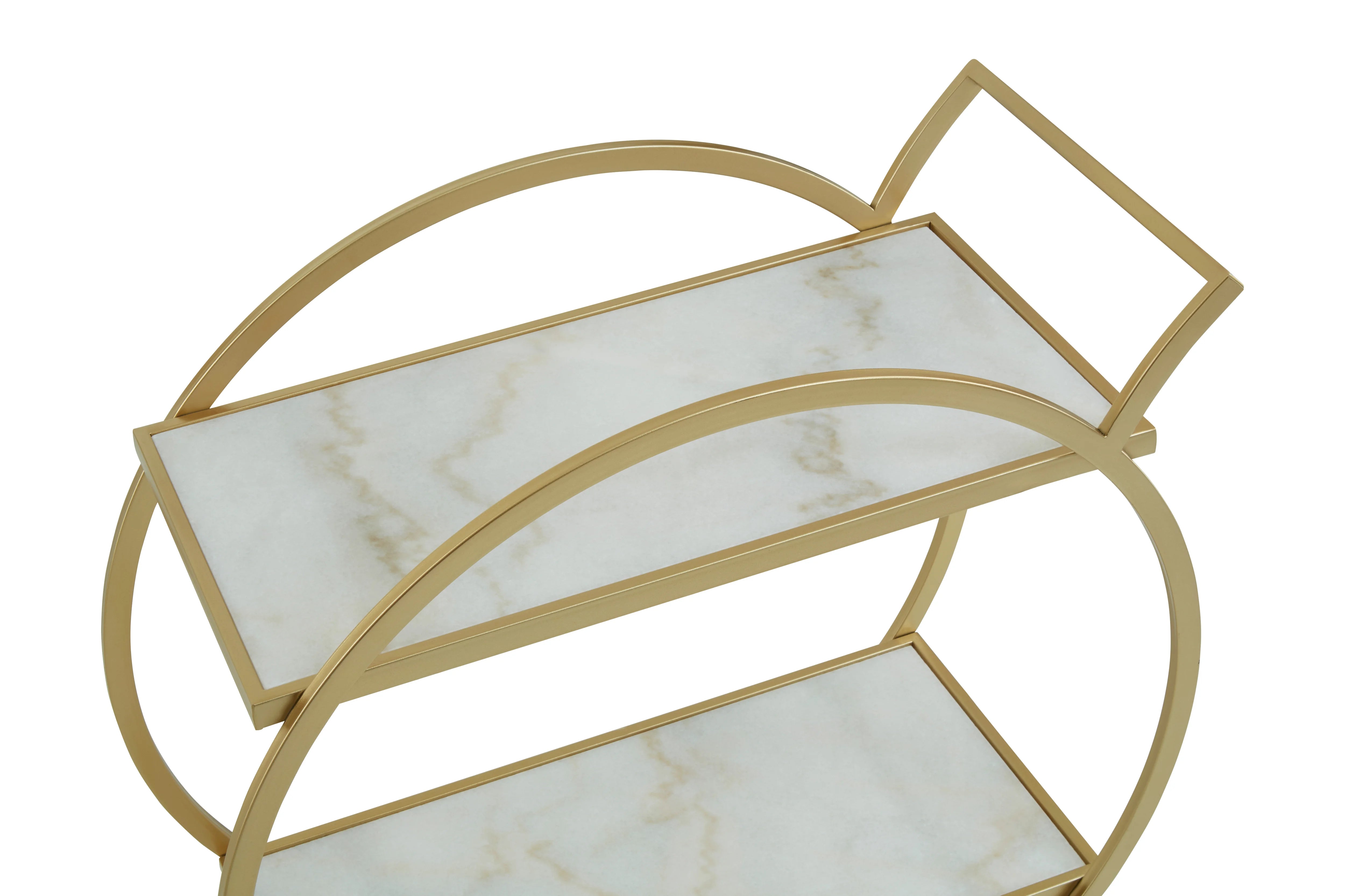 Arion Gold & White Marble 2 Tier Drinks Trolley